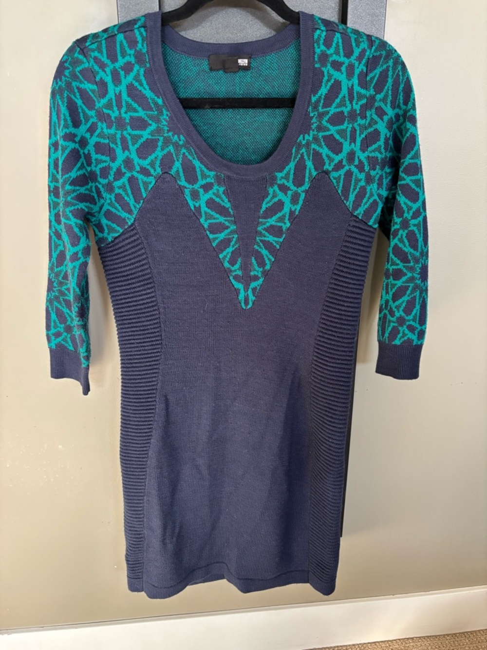 Brooklyn Industries Sweater Dress Small Blue Green Knit Wool Blend
